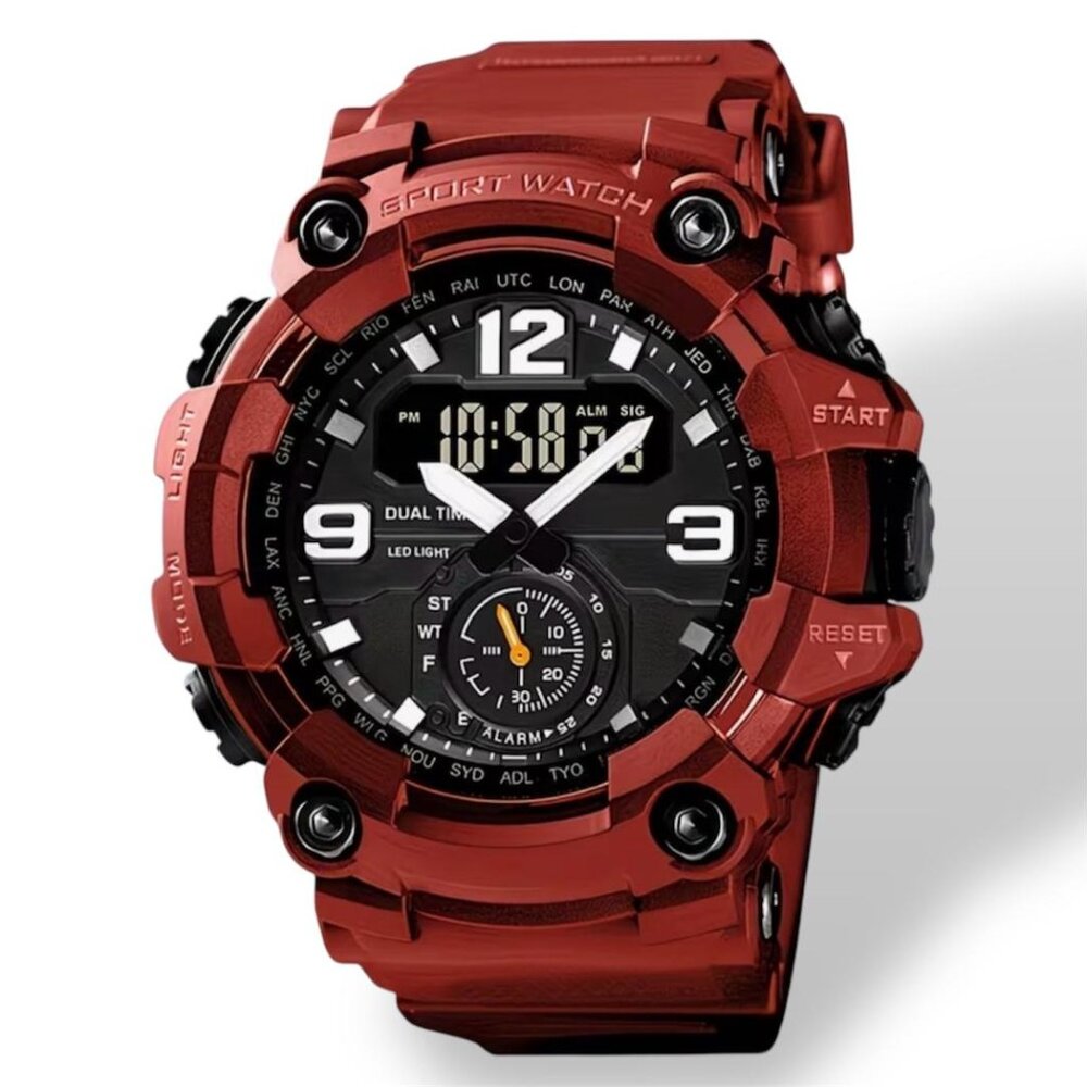 NEW - Digital Sports Watch,Dual Time Display LED Military Wrist Watch-RED/BLACK